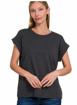 Black Slub Rolled Tee