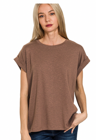 Brown Slub Rolled Tee