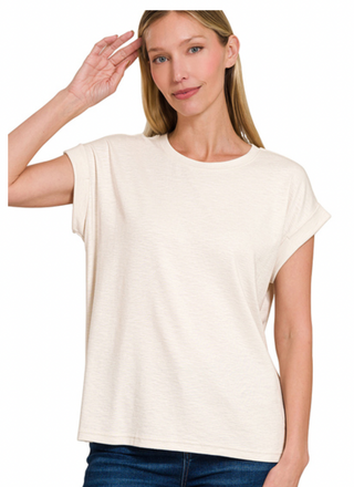 Sand Beige Rolled Tee