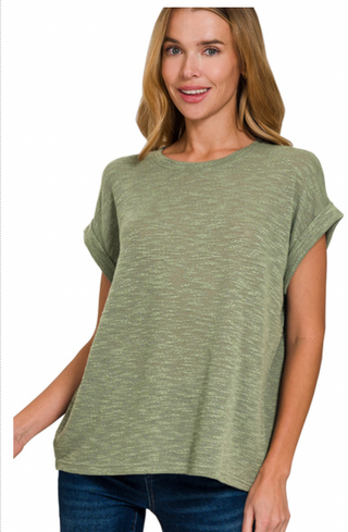 Light Olive Hacci Slub Rolled Tee