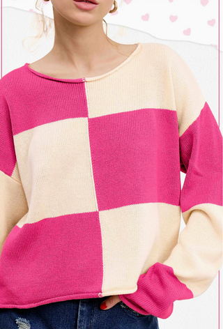 Fuschia Checkered Sweater
