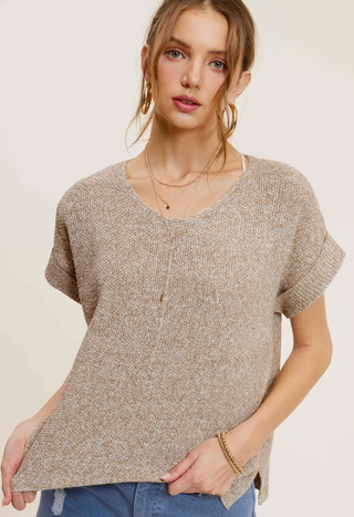 Taupe Light Weight Short Sleeve Sweater