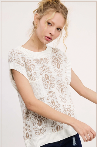 Brown Butter Flower Short Sleeve Sweater
