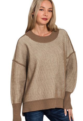 Mocha Exposed Seam Two Tone Sweater