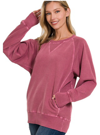 Cabernet Pigment dyed french terry pullover with pockets
