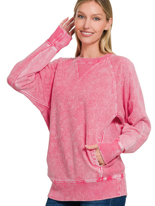 Red Halo washed french terry round neck pullover