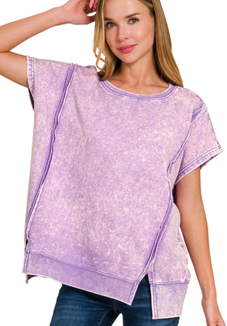 Lavender French Terry Acid Wash Hi Low Top