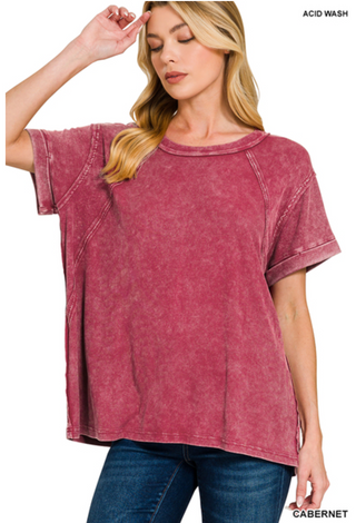 Cabernet Washed Ribbed Top