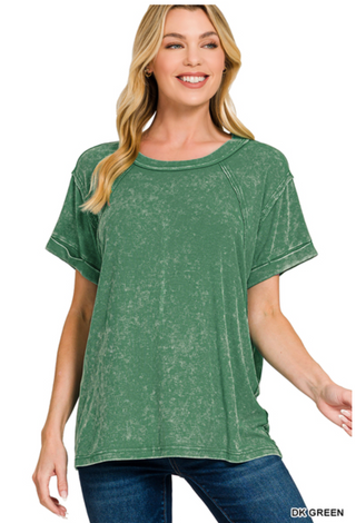 Green Washed Ribbed Top