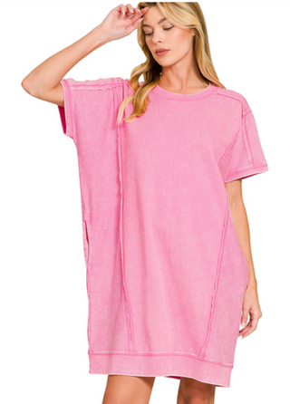 Candy Pink Acid Wash Dress