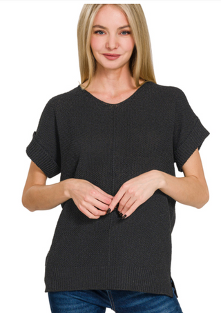 Black Short Sleeve Sweater