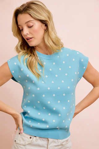 Polka Dot Pattern Sleeveless Knit Top