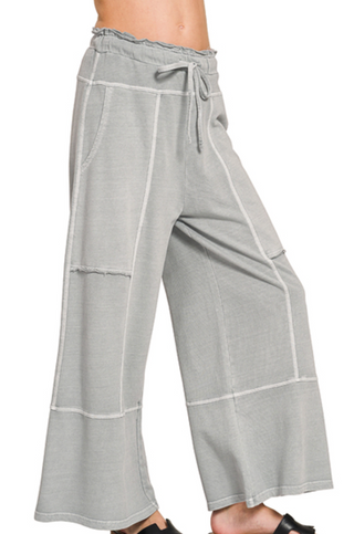 Gray Washed Wide Leg Pants