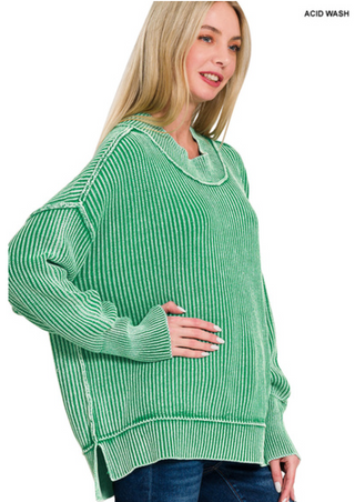 Green Side Slit Oversized Sweater