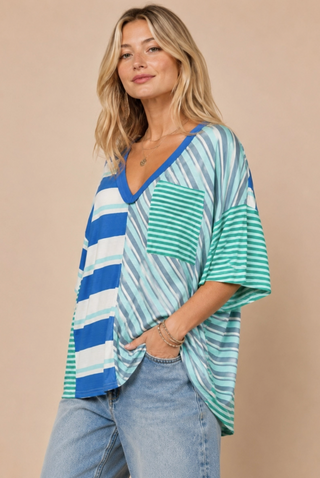 Striped Mixed-Media Tee