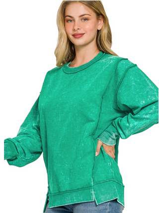 Green Exposed Seam Sweatshirt