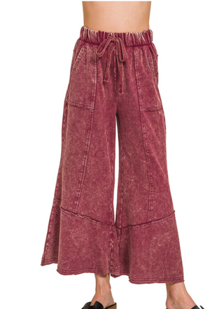 Cabernet Exposed Seam Flare Pants