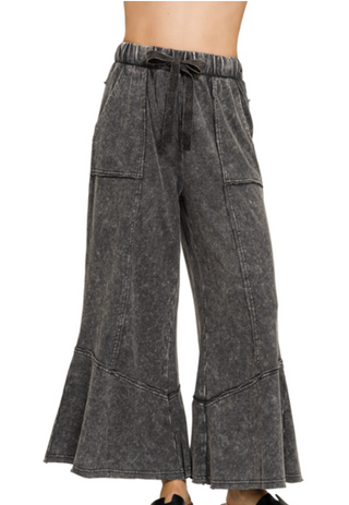 Ash Black Exposed Seam Flare Pants