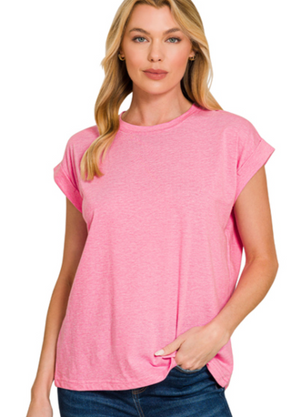 Hot Pink Round Neck Tee