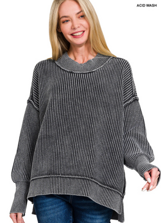 Black Side Slit Oversized Sweater