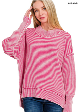 Fuchsia Side Slit Oversized Sweater