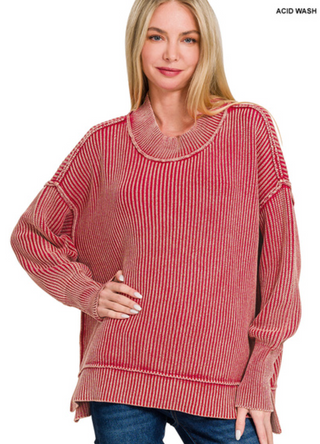 Red Side Slit Oversized Sweater