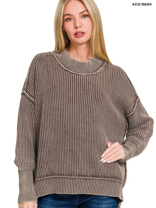 Brown Side Slit Oversized Sweater