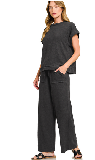 Black Cotton Slub Tee & Pant Set