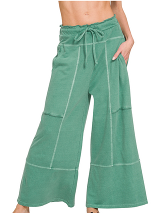 Green Washed Wide Leg Pants
