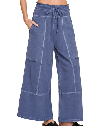 Light Navy Washed Wide Leg Pants