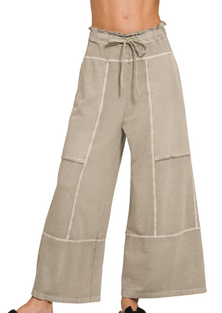 Ash Mocha Washed Wide Leg Pants