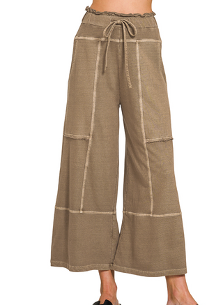 Mocha Washed Wide Leg Pants