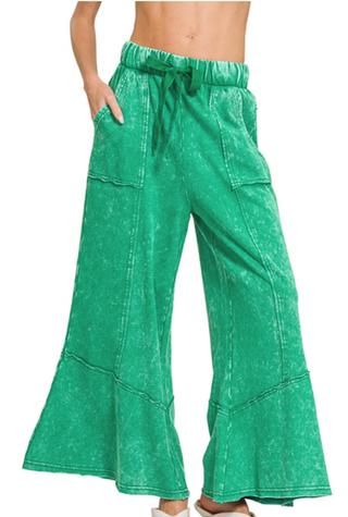 Green Exposed Seam Flare Pants
