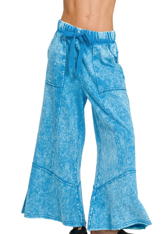 Blue Exposed Seam Flare Pants
