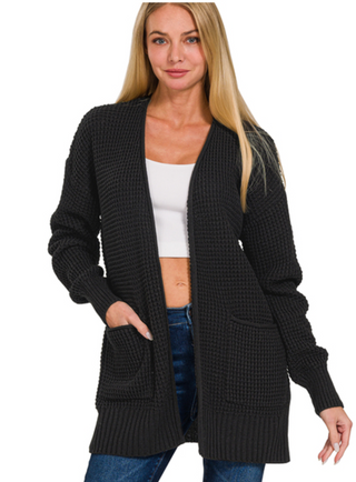 Black Waffle Open Cardigan