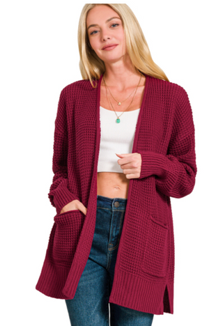 Cabernet Waffle Open Cardigan