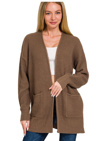 Brown Waffle Open Cardigan