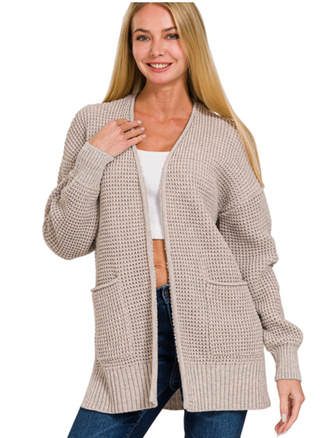 Heather Mocha Waffle Open Cardigan