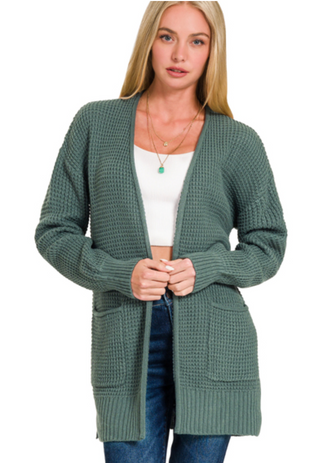 Jade Waffle Open Cardigan