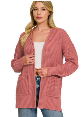 Rose Waffle Open Cardigan