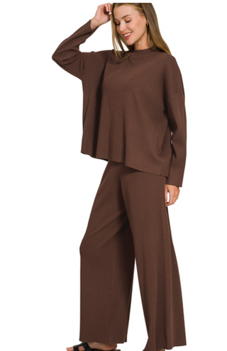 Brown Viscose Sweater & Pants Set