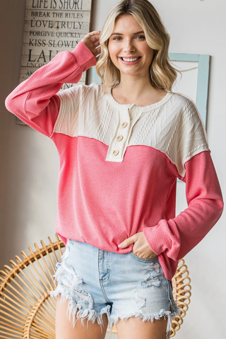 Marsala Color Block Long Sleeve Top