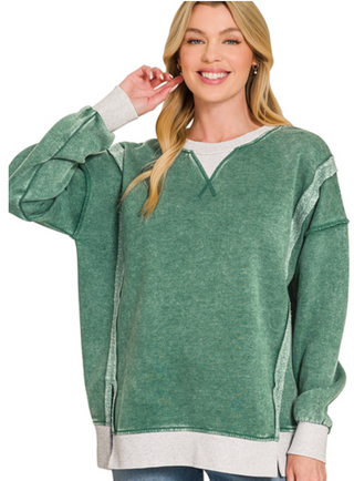 Green Fleece Acid Wash Pullover
