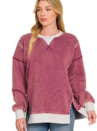 Cabernet Fleece Acid Wash Pullover