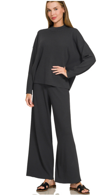 Black Viscose Sweater & Pants Set