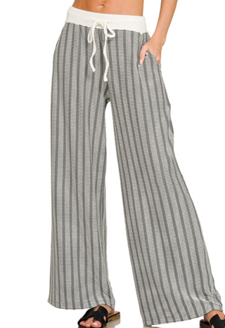 Grey Raised Rib Striped Pant