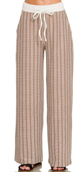 Mocha Raised Rib Striped Pant