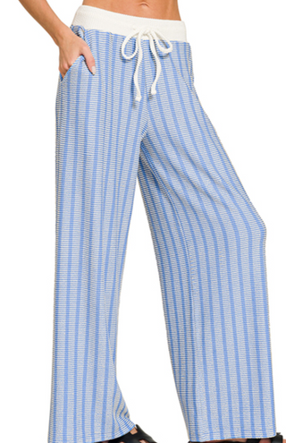 Blue Raised Rib Striped Pant