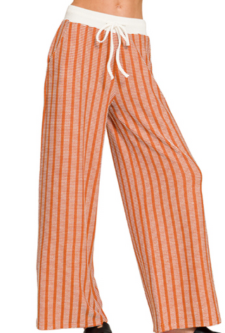 Orange Raised Rib Striped Pant
