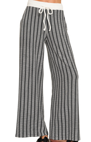 Black Raised Rib Striped Pant